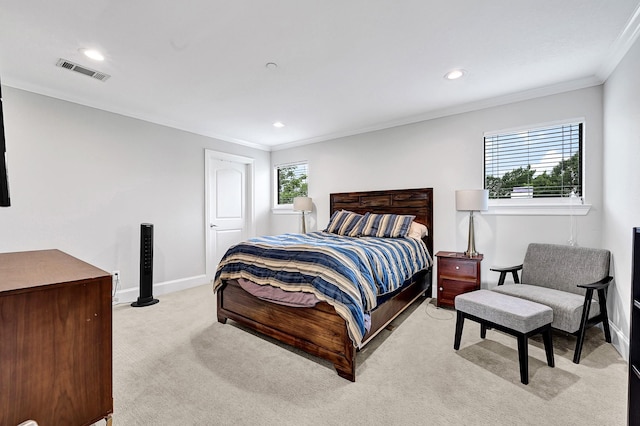 4402 Lillian St Unit 8, Houston, TX 77007 - bedroom featuring light carpet, ornamental molding, recessed lighting, and baseboards