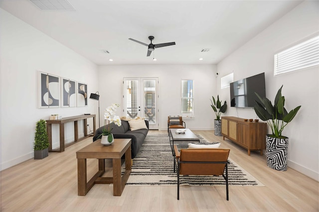 1941 Johanna Dr, Houston, TX 77055 - living room with a ceiling fan, light wood-type flooring, baseboards, and recessed lighting
