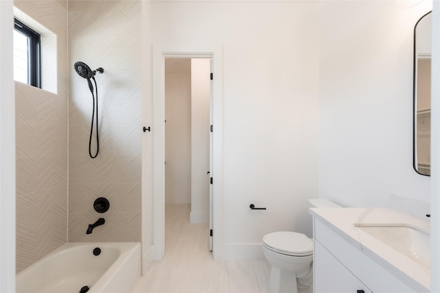 5008 Holt St, Bellaire, TX 77401 - bathroom featuring vanity,  shower combination, toilet, and baseboards