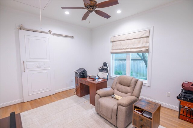 10614 Moonlight Dr, Houston, TX 77096 - office space with attic access, ceiling fan, light wood-type flooring, baseboards, and recessed lighting