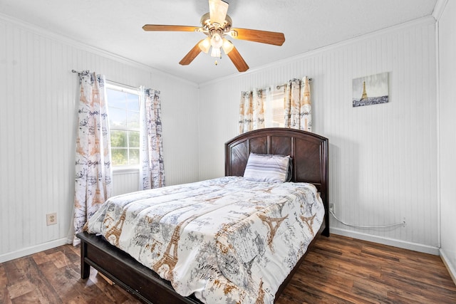 20 Clearview St, Point Blank, TX 77364 - bedroom with ornamental molding, wood finished floors, baseboards, and ceiling fan