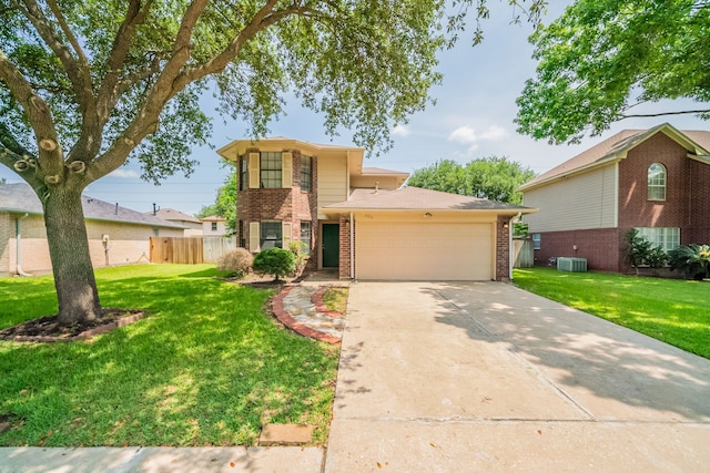 423 N Vista Dr, Houston, TX 77073 - traditional-style house featuring brick siding, an attached garage, driveway, and cooling unit