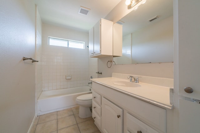 423 N Vista Dr, Houston, TX 77073 - bathroom featuring vanity, toilet, tile patterned floors, baseboards, and shower / washtub combination