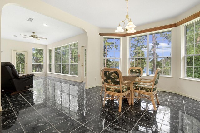 627 Shoreline Dr, Brookeland, TX 75931 - dining area featuring plenty of natural light, a chandelier, baseboards, and recessed lighting
