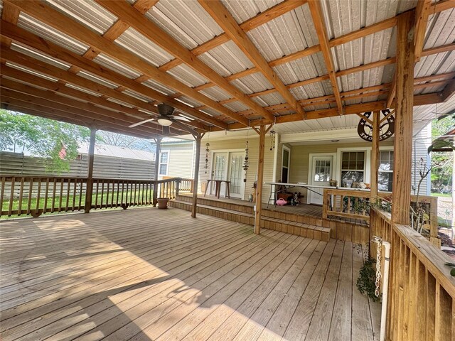 706 W St, Yoakum, TX 77995 - wooden deck featuring ceiling fan