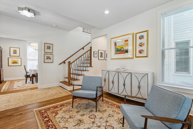 523 W 15th St, Houston, TX 77008 - sitting room featuring plenty of natural light, wood finished floors, stairs, and recessed lighting