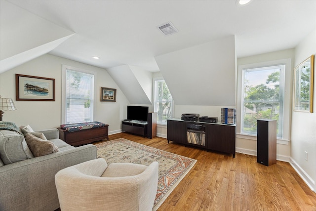523 W 15th St, Houston, TX 77008 - living room featuring lofted ceiling, light wood-style floors, and recessed lighting