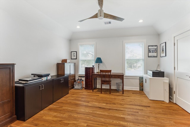 523 W 15th St, Houston, TX 77008 - office space with light wood finished floors, ceiling fan, recessed lighting, and lofted ceiling