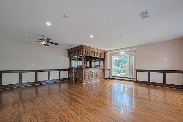 8522 Haven Trl, Tomball, TX 77375 - unfurnished living room featuring wood finished floors, a ceiling fan, and recessed lighting