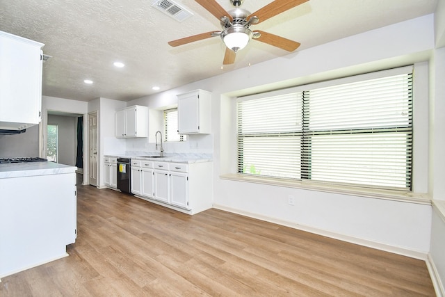 16323 Elmwood Point Ln, Sugar Land, TX 77498 - kitchen with a sink, light countertops, white cabinetry, light wood-style floors, and recessed lighting
