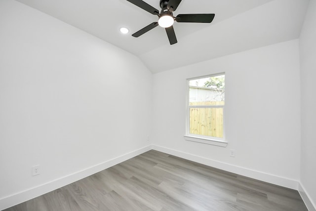 9406 Sandra St, Houston, TX 77016 - empty room with lofted ceiling, wood finished floors, recessed lighting, and a ceiling fan