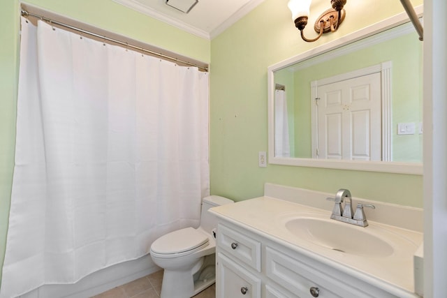 6914 Kelsey Rae Ct, Houston, TX 77069 - bathroom featuring crown molding, vanity, toilet, tile patterned flooring, and shower / tub combo
