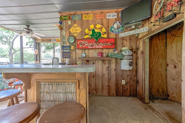 134 Private Road 652, Sargent, TX 77414 - bar featuring wooden walls and ceiling fan