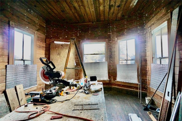 2215 Kane St, Houston, TX 77007 - unfurnished dining area with wood-type flooring and wooden ceiling