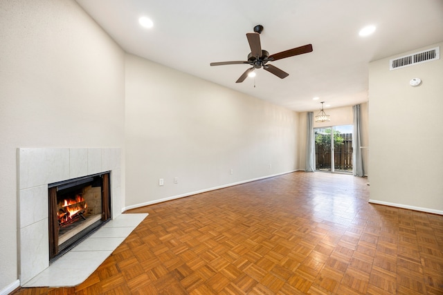 7575 Cambridge St Unit 1604, Houston, TX 77054 - unfurnished living room featuring ceiling fan, a fireplace, baseboards, and recessed lighting