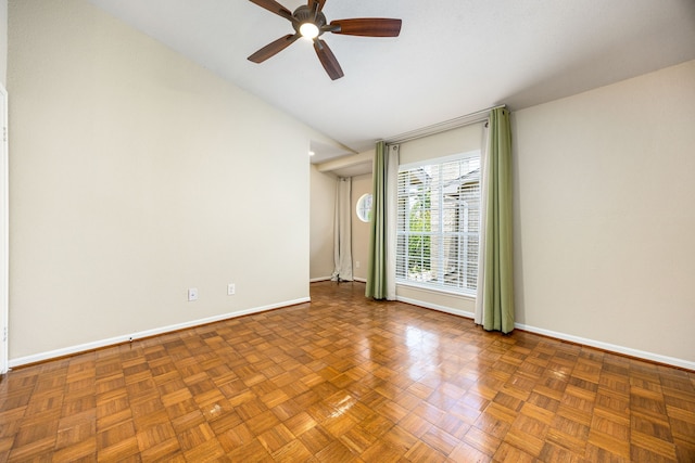 7575 Cambridge St Unit 1604, Houston, TX 77054 - unfurnished room with a ceiling fan, baseboards, and lofted ceiling
