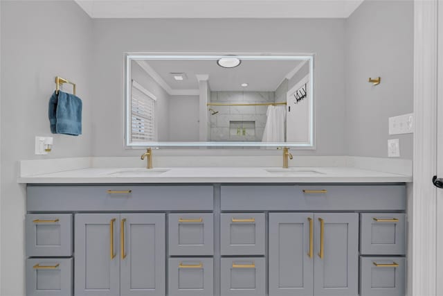 5122 Braesheather Dr, Houston, TX 77096 - bathroom featuring double vanity and tiled shower