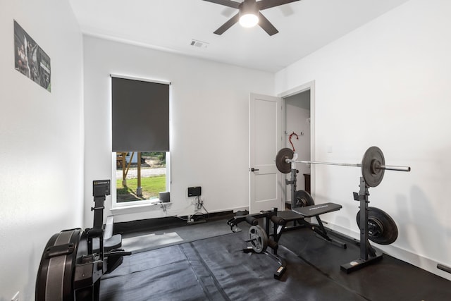 17131 Carrol Ln, Willis, TX 77378 - exercise area with a ceiling fan and baseboards