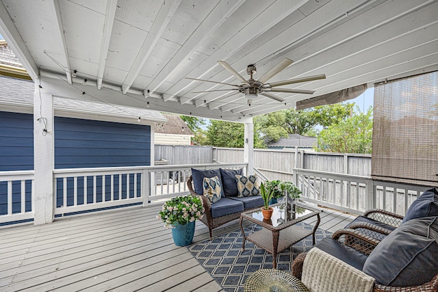 826 Omar St, Houston, TX 77009 - wooden terrace featuring an outdoor hangout area and a ceiling fan