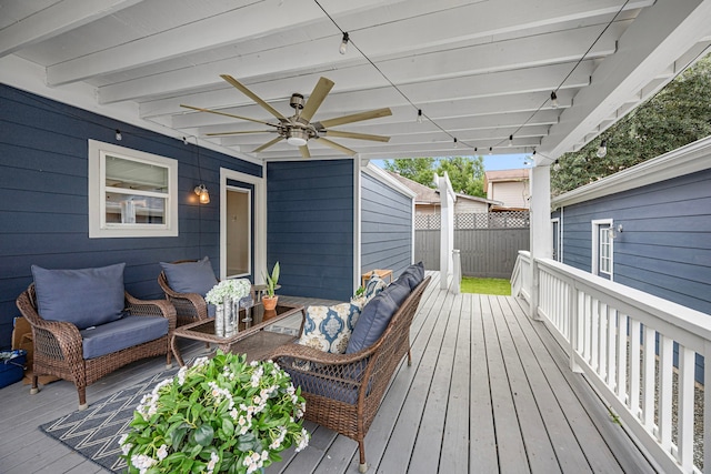 826 Omar St, Houston, TX 77009 - deck with ceiling fan and outdoor lounge area