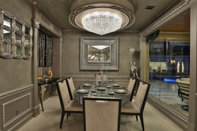 17122 Ashley Woods Ct, Spring, TX 77379 - dining room featuring ornamental molding and a chandelier