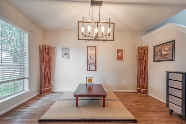 25430 Twister Trl, Spring, TX 77373 - dining area featuring a chandelier, wood finished floors, and baseboards