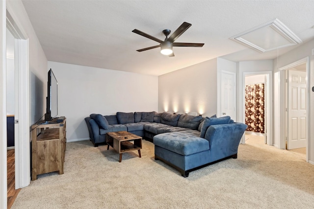 25430 Twister Trl, Spring, TX 77373 - carpeted living area featuring ceiling fan, attic access, and baseboards