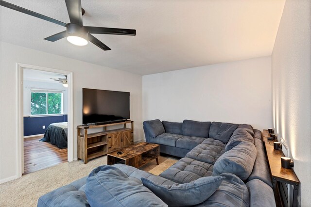 25430 Twister Trl, Spring, TX 77373 - carpeted living area featuring ceiling fan