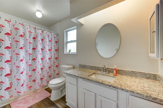 11111 Clear Fork Dr, Humble, TX 77396 - full bathroom featuring wood finished floors, vanity, toilet, and curtained shower