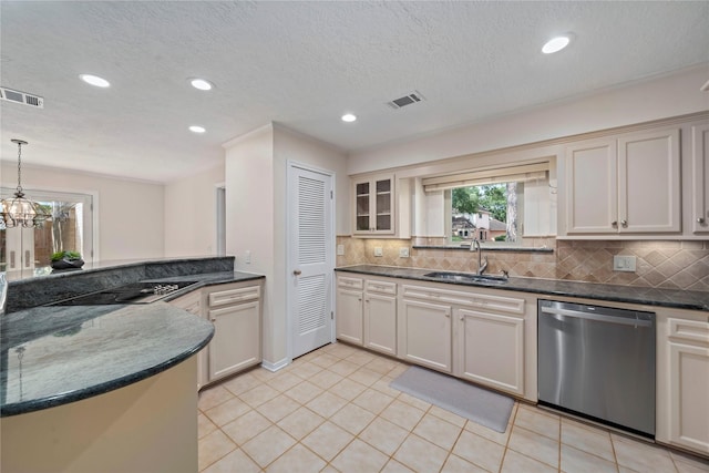 20611 Shillington Ct, Katy, TX 77450 - kitchen with stainless steel dishwasher, a sink, black electric stovetop, tasteful backsplash, and recessed lighting