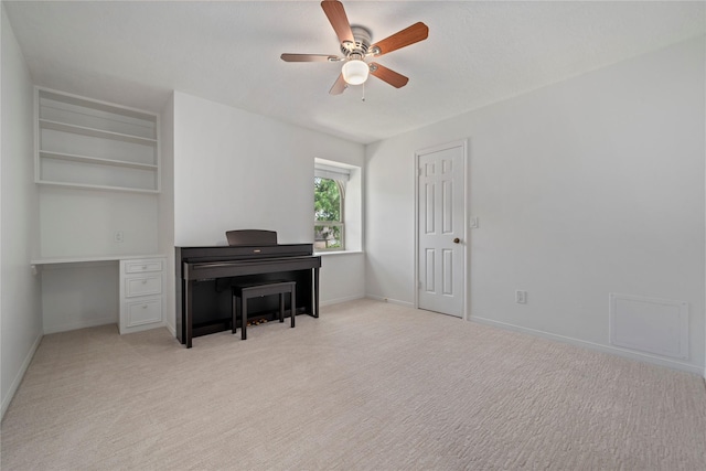 20611 Shillington Ct, Katy, TX 77450 - office area featuring ceiling fan, light carpet, and baseboards