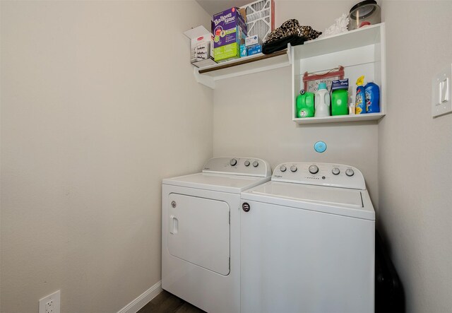 5766 Cerrillos Dr, Bryan, TX 77807 - laundry room with washer and dryer and baseboards