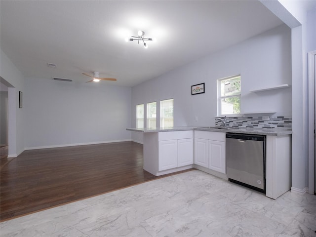 2703 Areba St, Houston, TX 77091 - kitchen featuring dishwasher, a peninsula, plenty of natural light, and ceiling fan