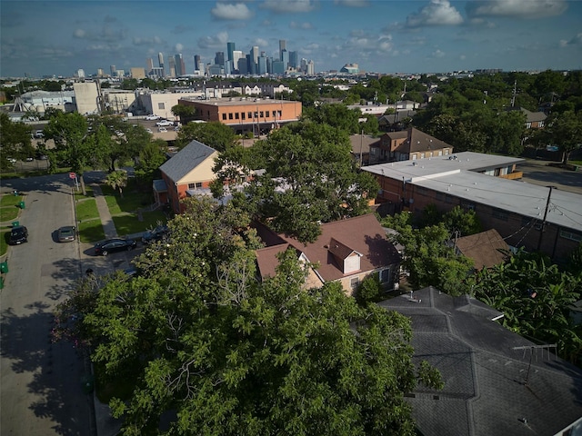 4311 Pease St, Houston, TX 77023 - aerial overview of property's location featuring city skyline