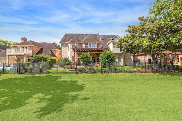 7215 Timberlake Dr, Sugar Land, TX 77479 - rear view of house featuring brick siding and a pergola