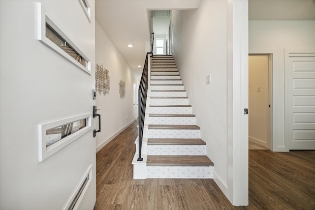 306 W Donovan St, Houston, TX 77091 - stairs with wood finished floors, recessed lighting, and baseboards