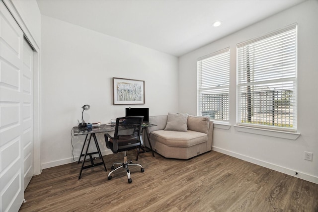 306 W Donovan St, Houston, TX 77091 - office area with wood finished floors, baseboards, and recessed lighting