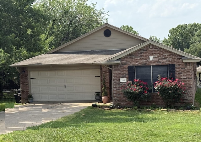 207 Leisure Ln, Montgomery, TX 77356 - view of front facade featuring driveway, brick siding, a garage, and roof with shingles