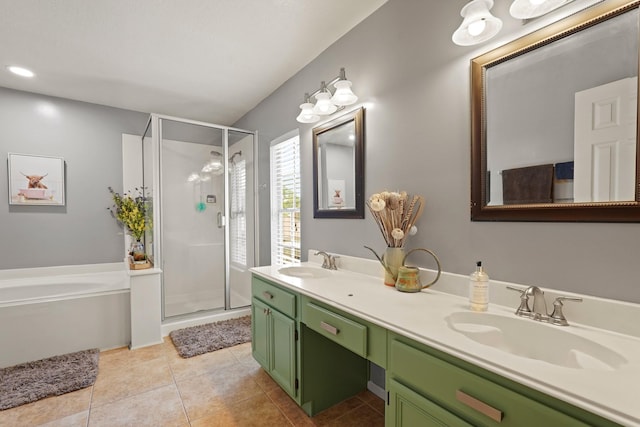 10503 Minturn Ln, Houston, TX 77064 - bathroom with a shower stall, a garden tub, double vanity, and tile patterned flooring
