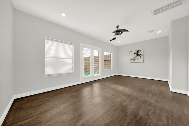 2609 Riverside Dr Unit C, Houston, TX 77004 - unfurnished room featuring baseboards, a ceiling fan, dark wood-style floors, and recessed lighting