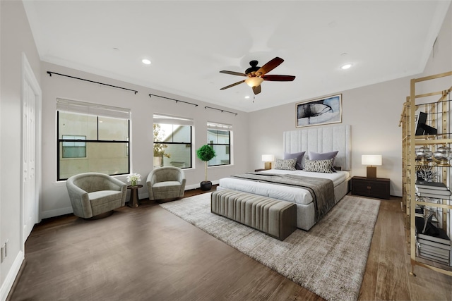2609 Riverside Dr Unit C, Houston, TX 77004 - bedroom with wood finished floors, baseboards, recessed lighting, and a ceiling fan