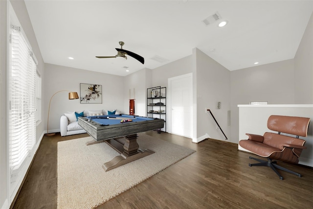 2609 Riverside Dr Unit C, Houston, TX 77004 - rec room featuring wood finished floors, a ceiling fan, baseboards, and billiards
