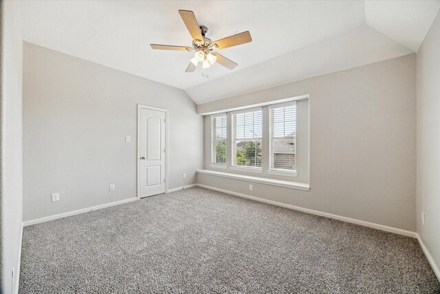 19426 Blueberry Cedar Dr, Cypress, TX 77433 - empty room featuring lofted ceiling, carpet flooring, baseboards, and ceiling fan