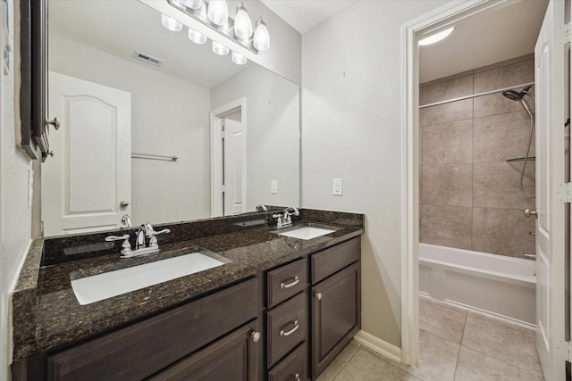 19426 Blueberry Cedar Dr, Cypress, TX 77433 - bathroom with double vanity, tile patterned floors, bathtub / shower combination, and baseboards
