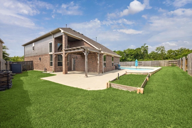19426 Blueberry Cedar Dr, Cypress, TX 77433 - back of house with brick siding, a pergola, cooling unit, and a patio