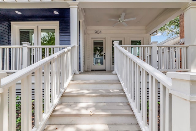 904 Willard St, Houston, TX 77006 - doorway to property with a ceiling fan, a porch, and french doors