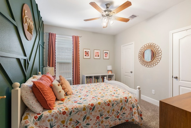 2678 Granite River Ln, Conroe, TX 77385 - bedroom featuring carpet flooring, baseboards, and ceiling fan