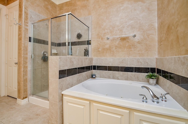 2918 Royal Oaks Grn, Houston, TX 77082 - full bathroom with a tub with jets, a stall shower, and tile patterned flooring