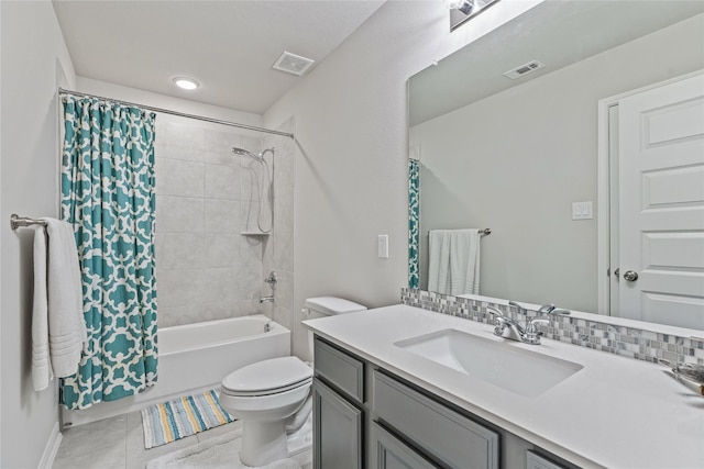 271 Bronze View Dr, Montgomery, TX 77316 - full bathroom with vanity, toilet, shower / bath combination with curtain, and tile patterned flooring