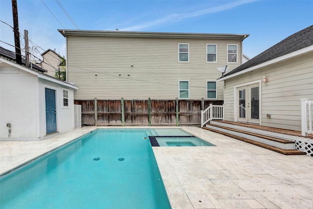 615 Allston St, Houston, TX 77007 - view of swimming pool with a fenced backyard, french doors, and a patio